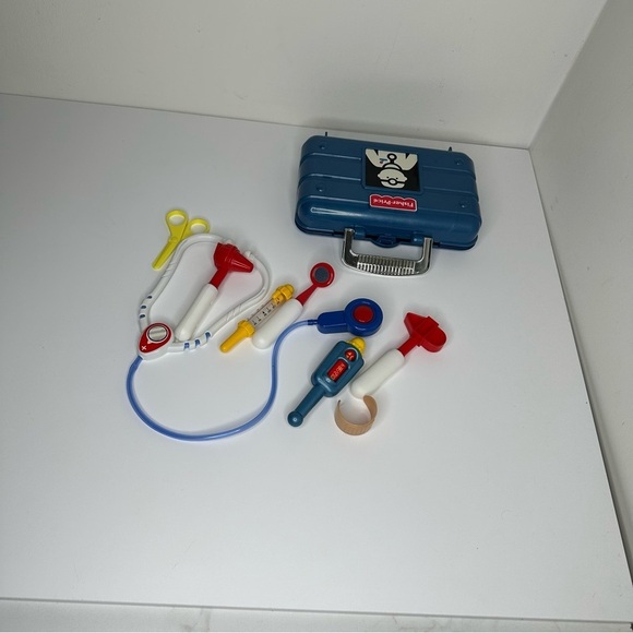 Vintage Fisher Price Blue Doctor Case Medical Kit w Accessories Kids Pretend Toy - Picture 7 of 13